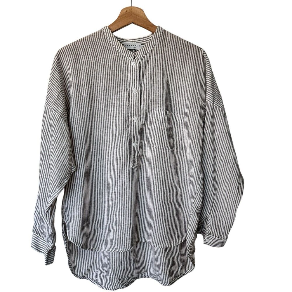 Harshman XS Pop Over Striped Linen cotton blend oversized blouse